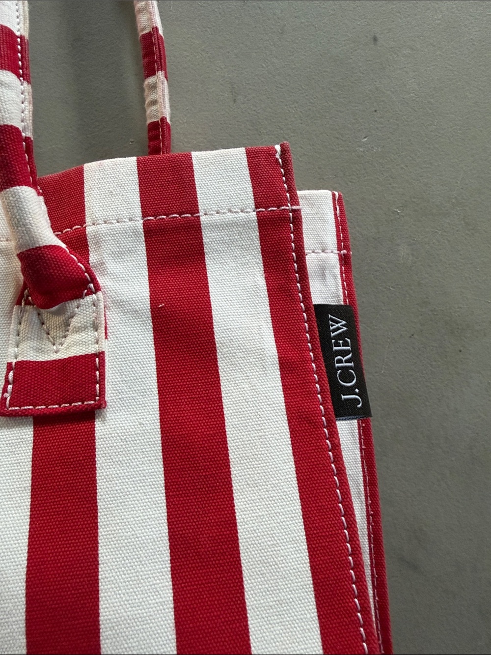 J Crew Striped Red and White Canvas Tote Bag - Women